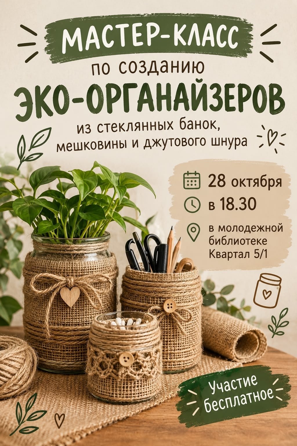 Эко-органайзеры из стеклянных банок
